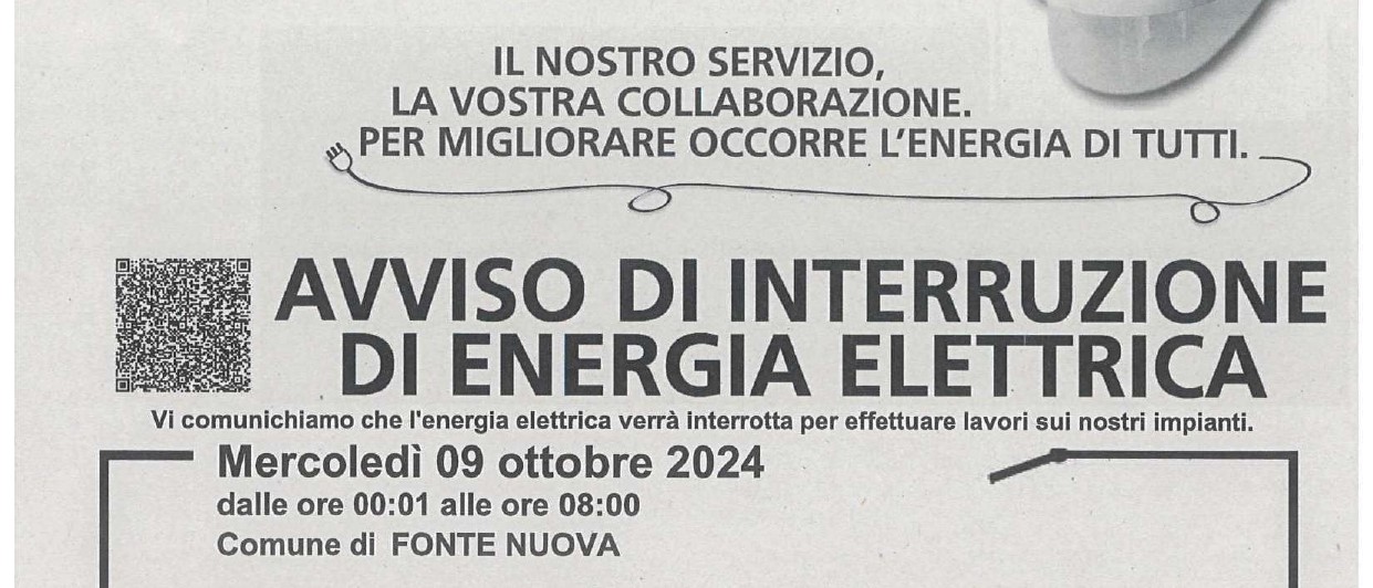 interruzione energia elettrica mercoledì 09 ottobre