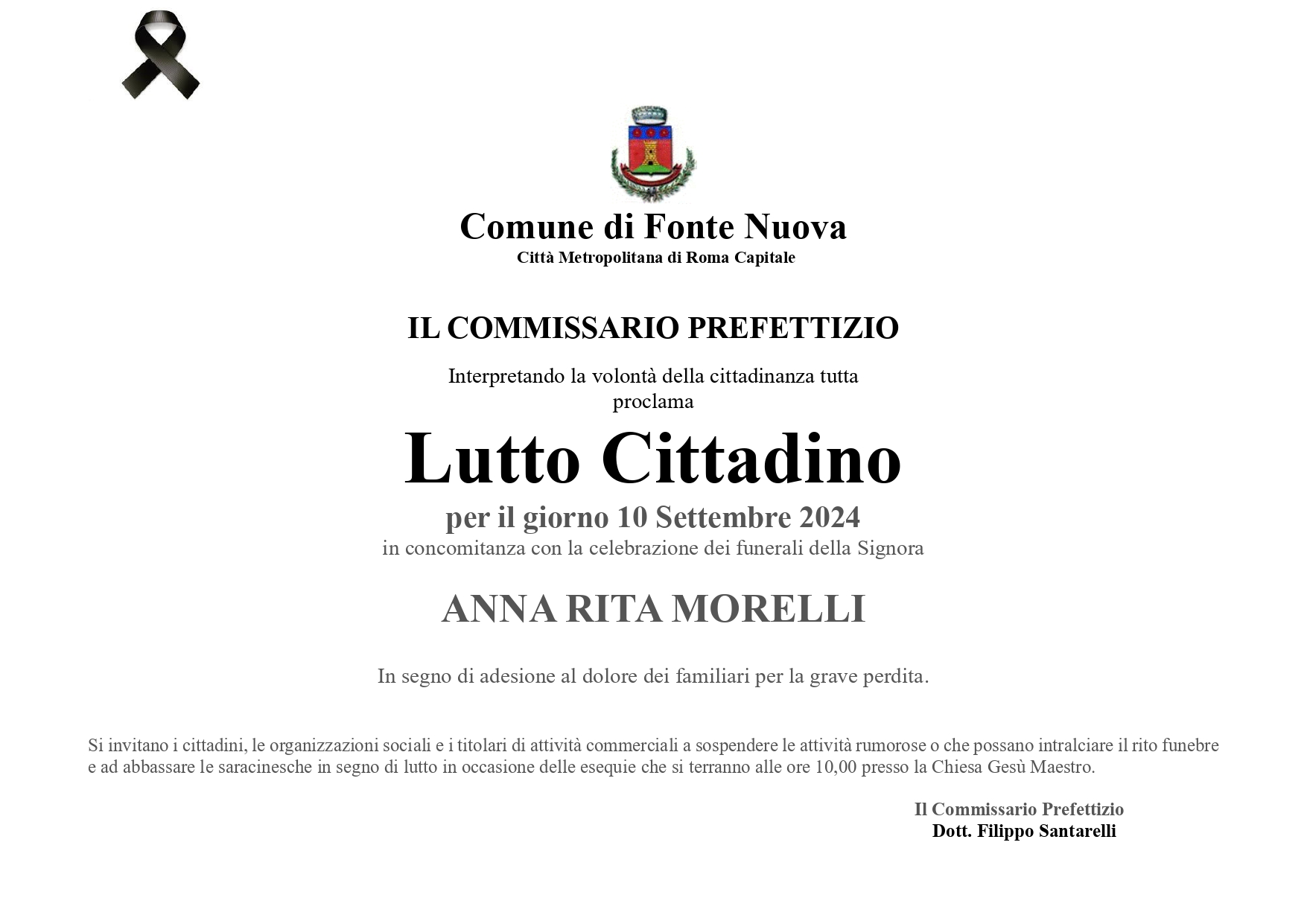 Lutto Cittadino Fonte Nuova Anna Rita Morelli